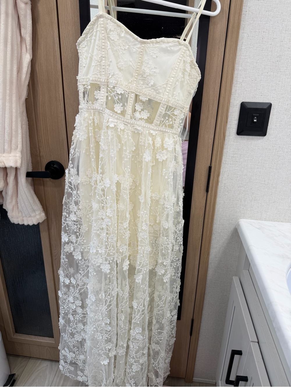 Altar'd State Cream Lace Embroidered Maxi Dress